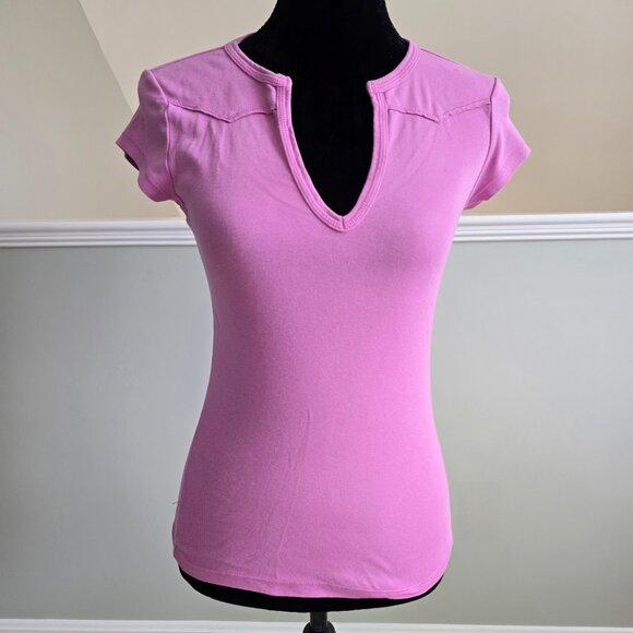 Lucky Brand Tops - Lucky Brand Lucky Tees Low-Cut VNeck Sexy Barbie PinkT Shirt Top Size Small USA